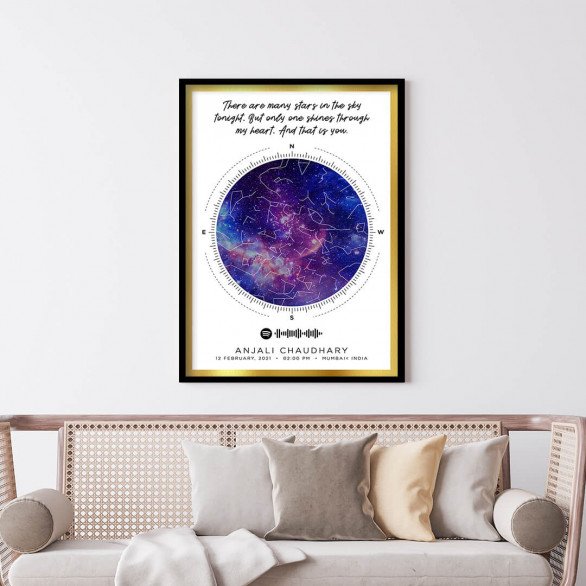 Golden Nebula Starmap with custom message and spotify music