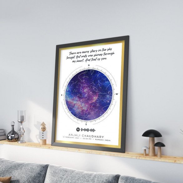 Golden Nebula Starmap with custom message and spotify music