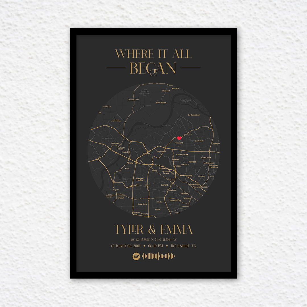 personalized memories put together on a map with spotify music frame