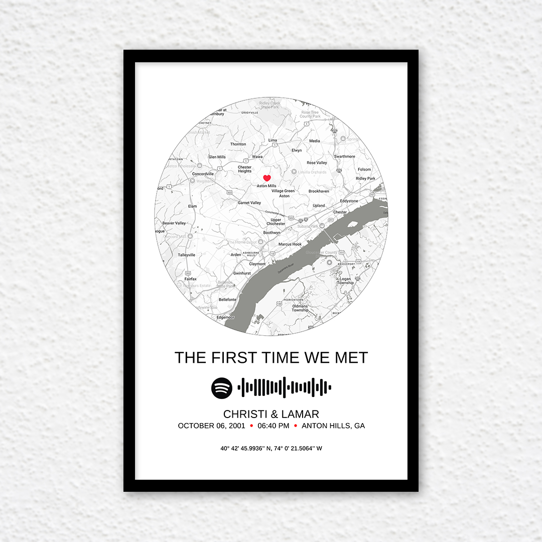 personalized memories put together on a map with spotify music frame