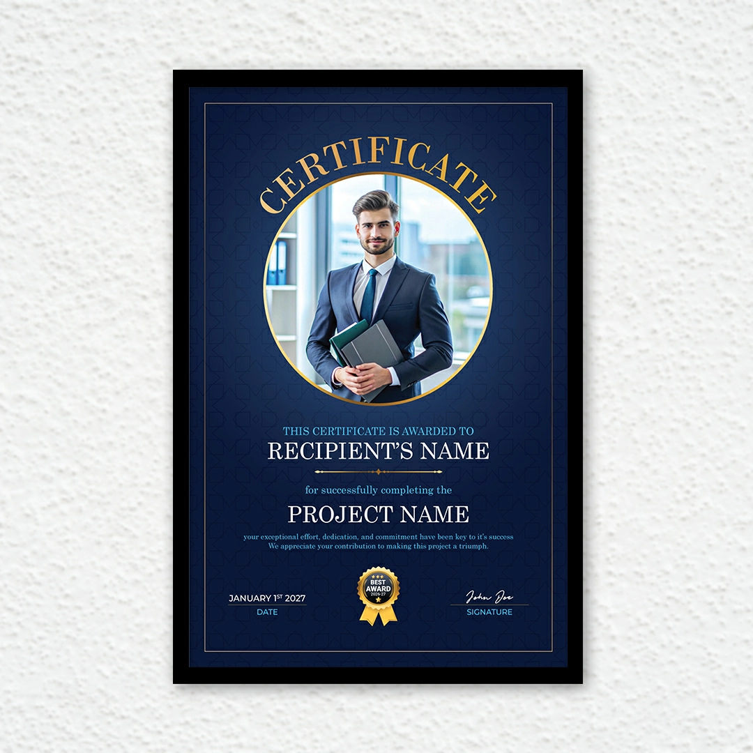 Project completion appreciating how good the person is by certificate