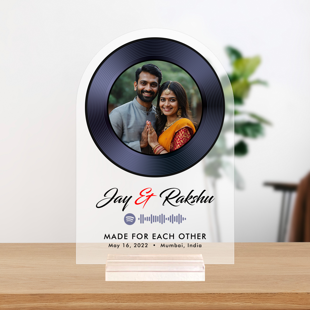 unique gift with personalized message and photo printed on acrylic spotify frame