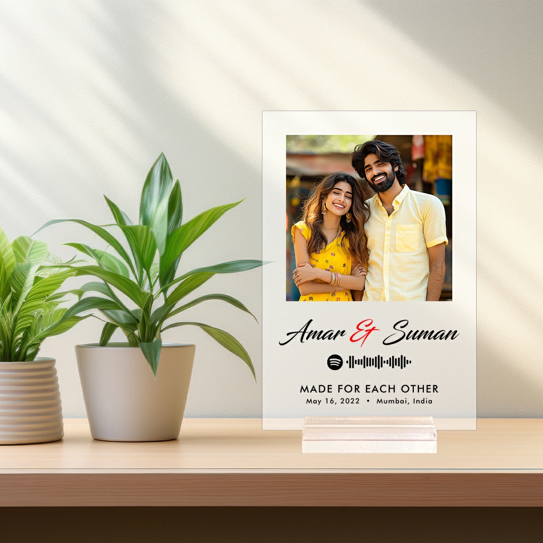 unique gift with personalized message and photo printed on acrylic spotify frame