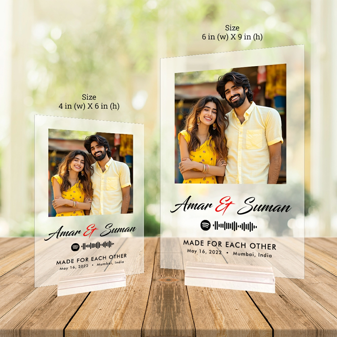 unique gift with personalized message and photo printed on acrylic spotify frame
